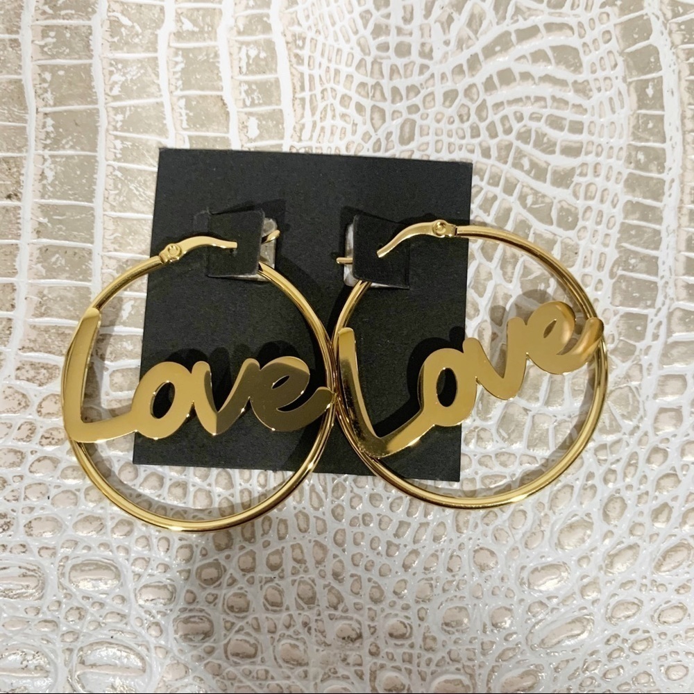 Hoops & Chain 18k Gold Plated‎ ‘Love’ Earrings